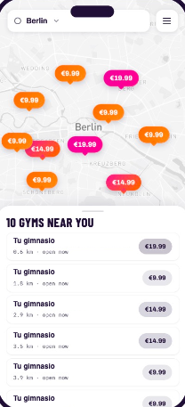 Traveller app: map of nearby gyms